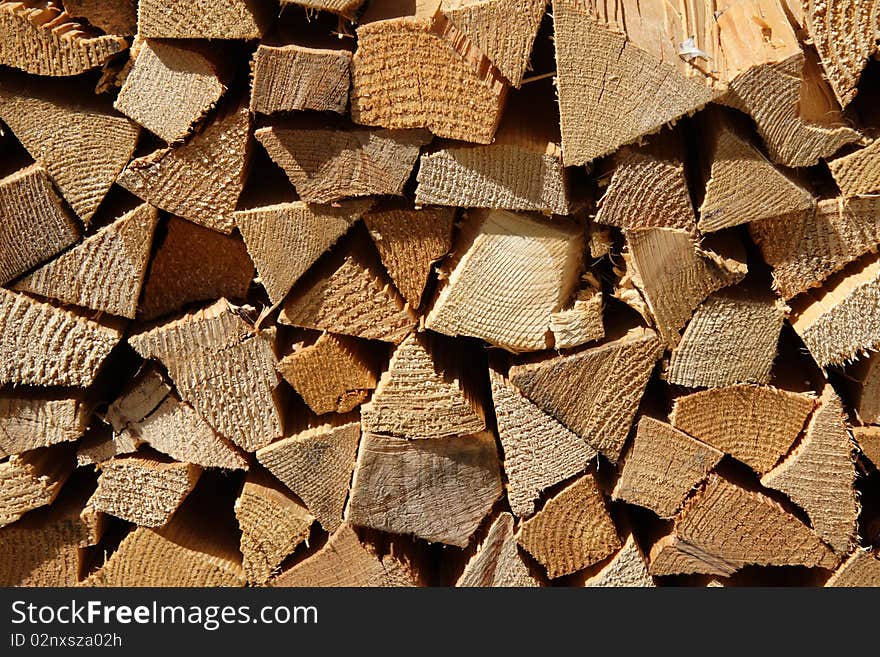 Close up view of stacked firewood