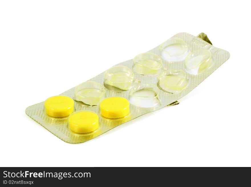 Medical pills in blister on white background, with clipping path