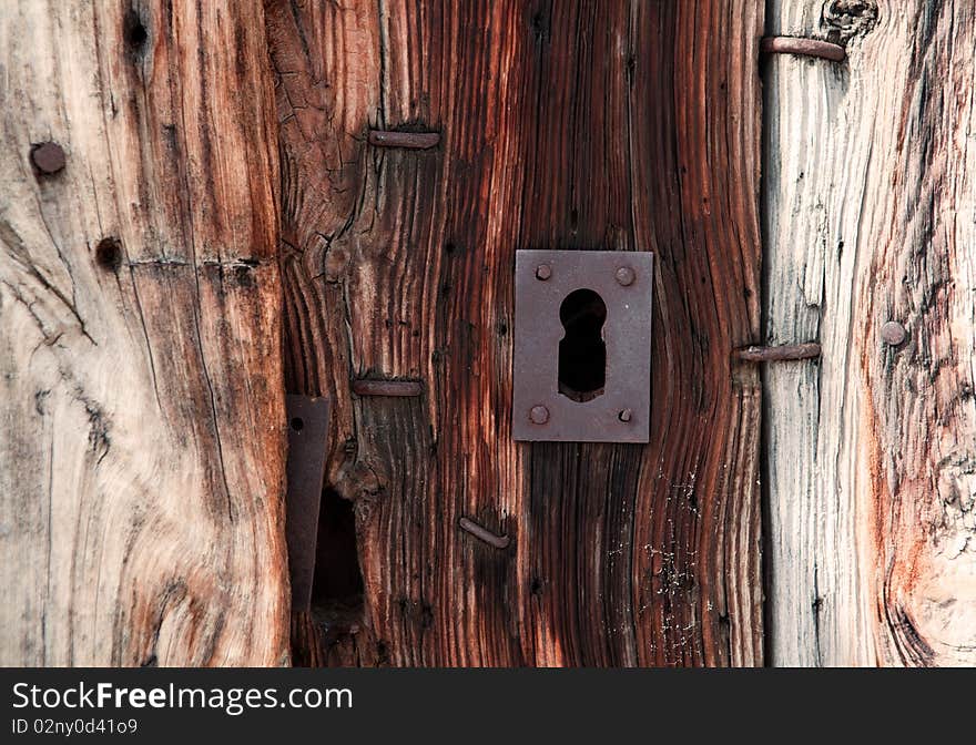 Old lock and wood door