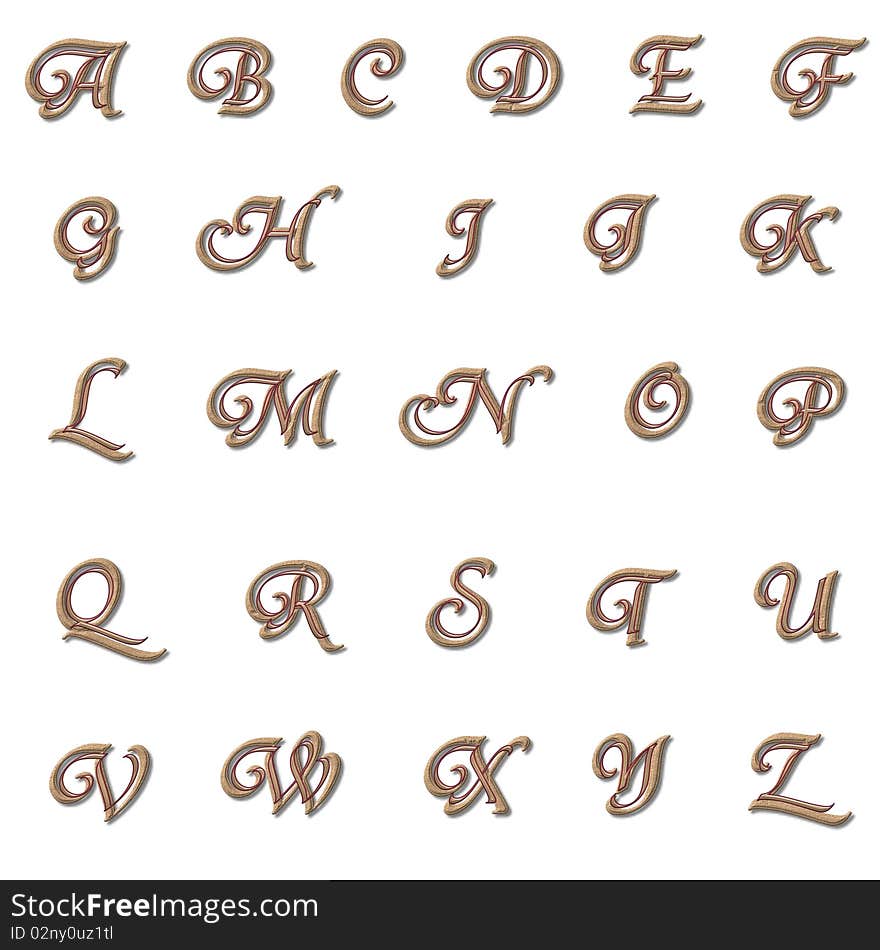 Brown and copper capital letters. Brown and copper capital letters.