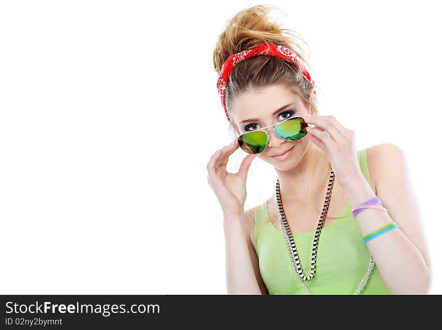 Portrait of a trendy young woman. Isolated over white background. Portrait of a trendy young woman. Isolated over white background.