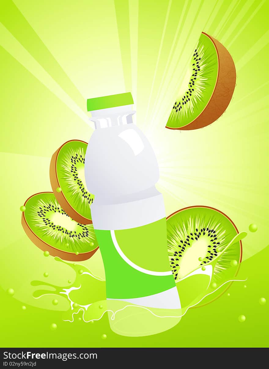 Kiwi juice bottle,  illustration, AI file included
