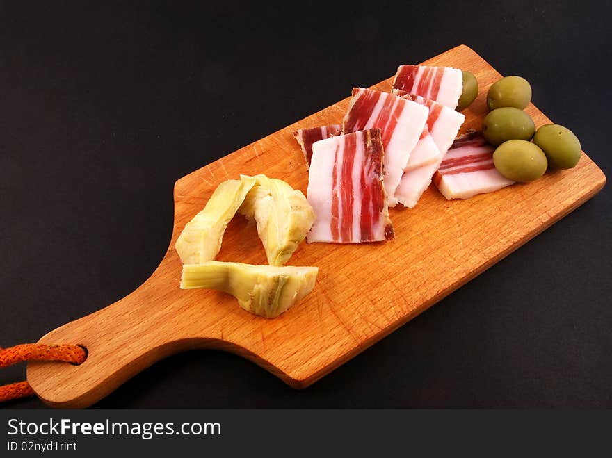 Bacon and green olives