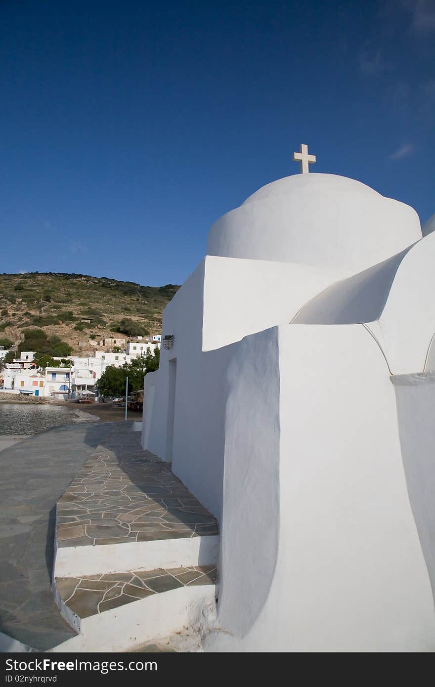 White greek church with blue sky. White greek church with blue sky