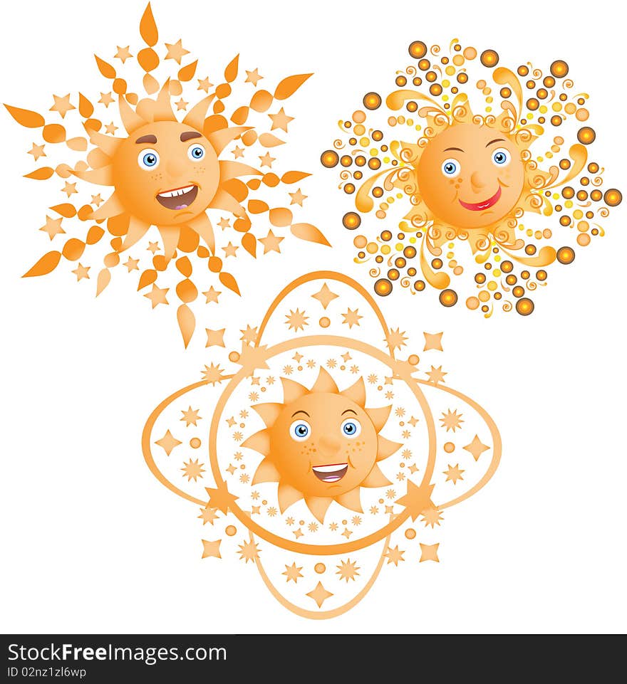 The positive sun smiles. Vector illustration.