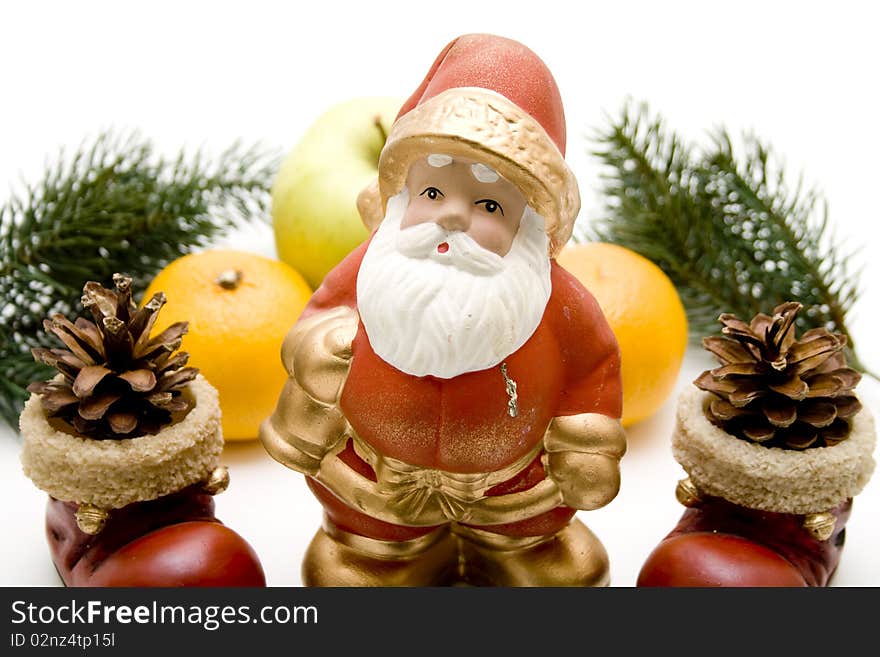 Santa Claus and fruit with boot