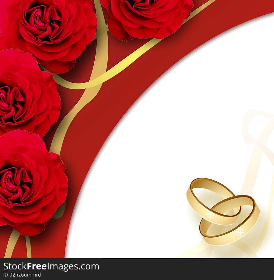 Background with red roses and rings