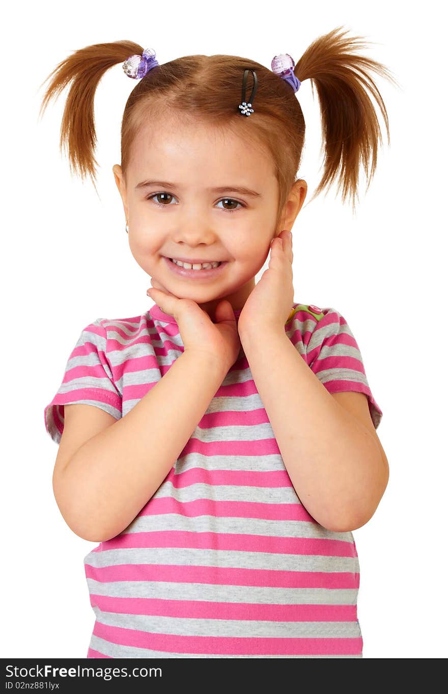 Little funny girl on white background