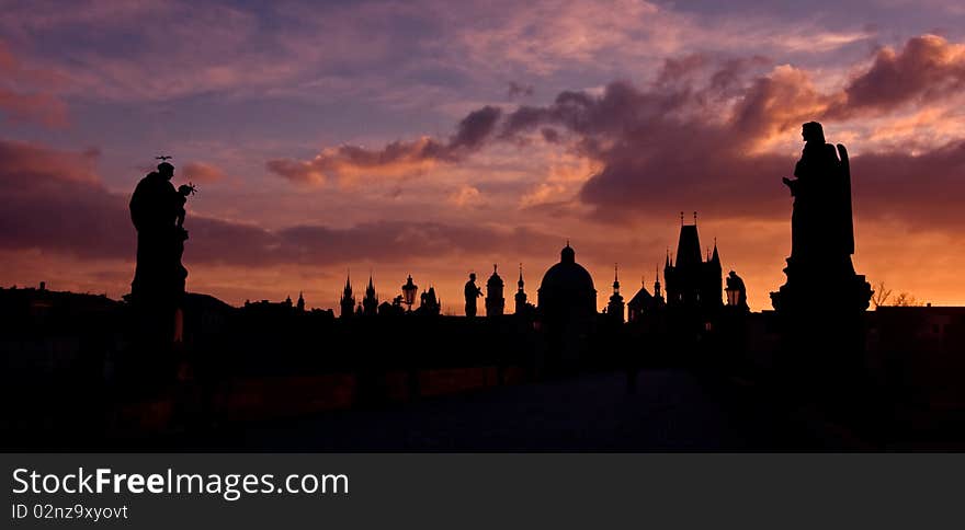 Photo of the Charles bridge in Prague, Czech republic From wiki: The Charles Bridge is a famous historical bridge that crosses the Vltava river in Prague, Czech Republic. Its construction started in 1357 under the auspices of King Charles IV, and finished in the beginning of the 15th century. As the only means of crossing the river Vltava (Moldau), the Charles Bridge was the most important connect