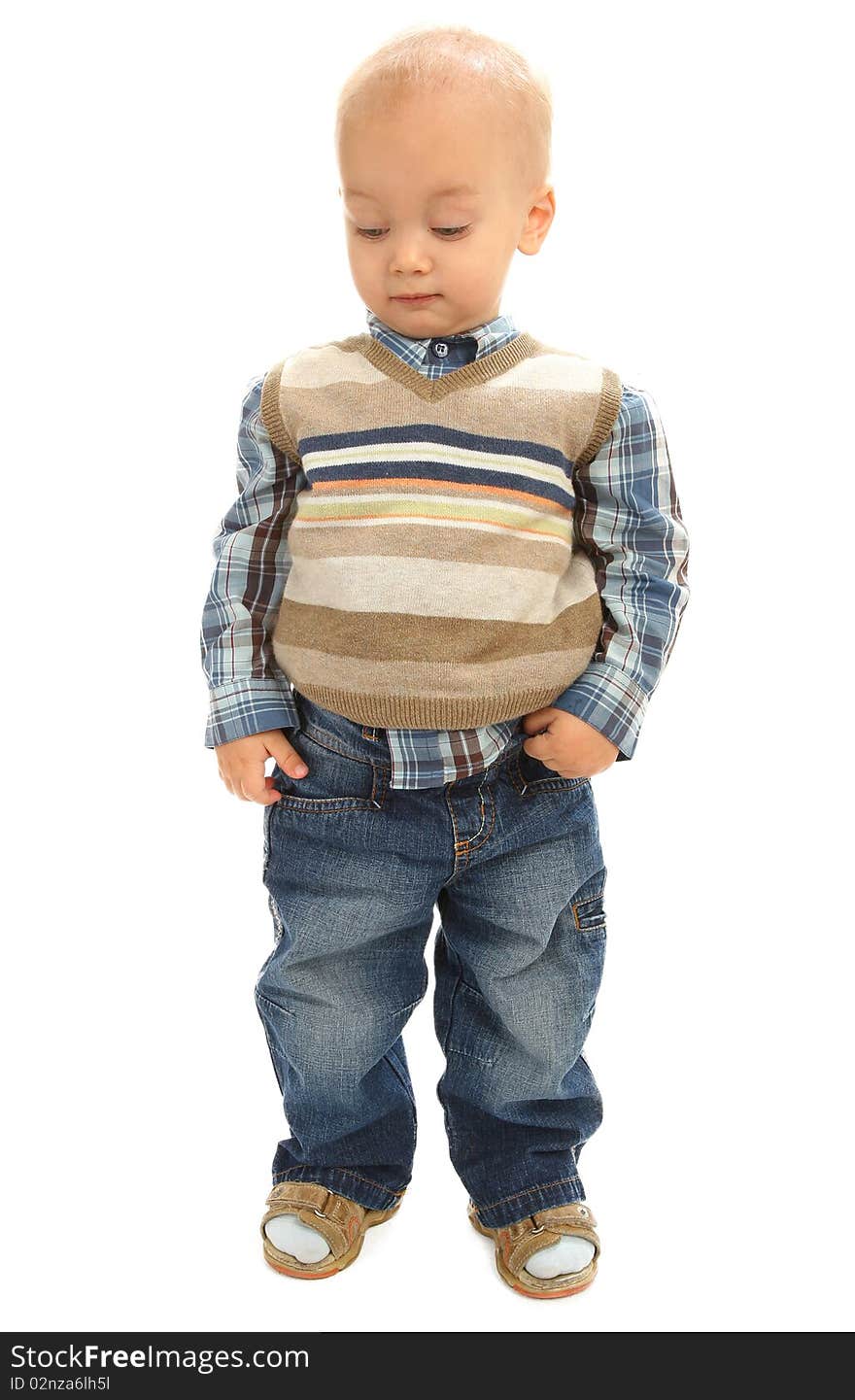 Little boy on white background