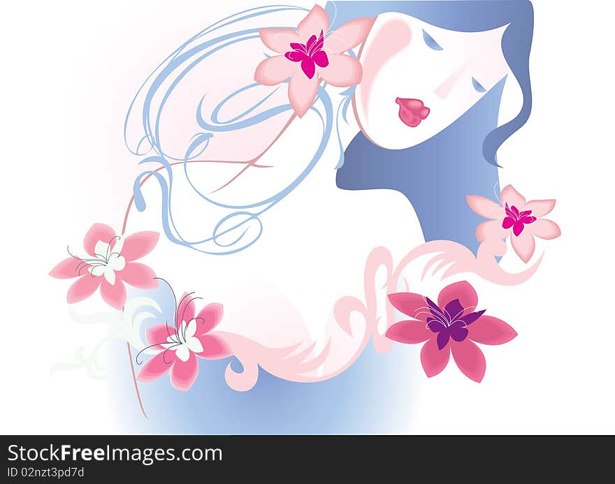 This is a picture of a woman's face and floral patterns