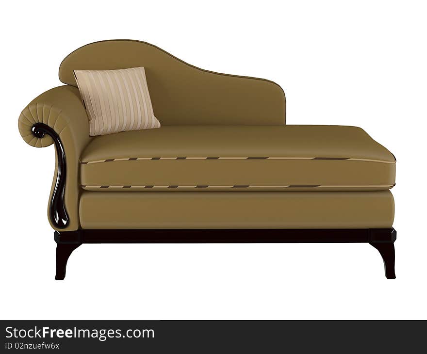 Classic brown sofa, isolated on white, 3D render/illustration