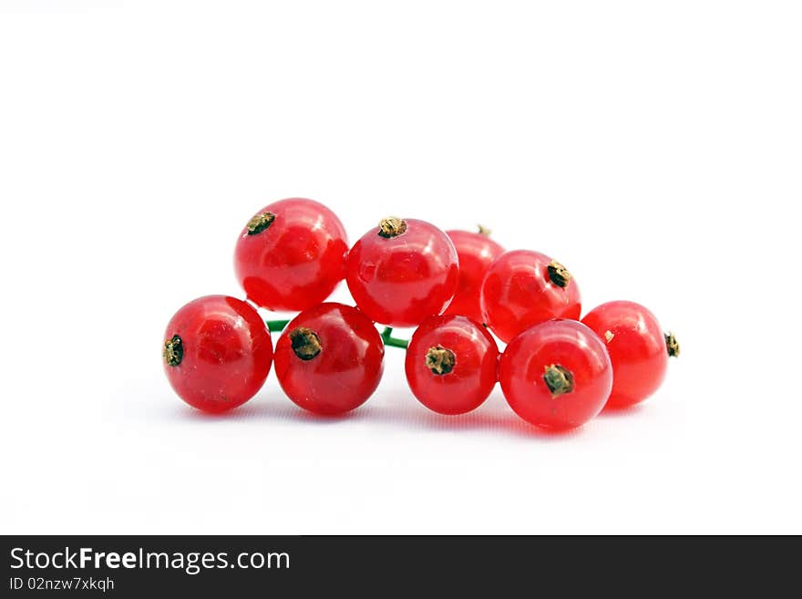 Red berries of the red currant on white background