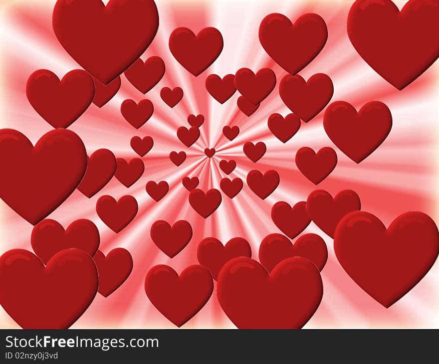 Abstract design with mulitple hearts on a radial background. Abstract design with mulitple hearts on a radial background