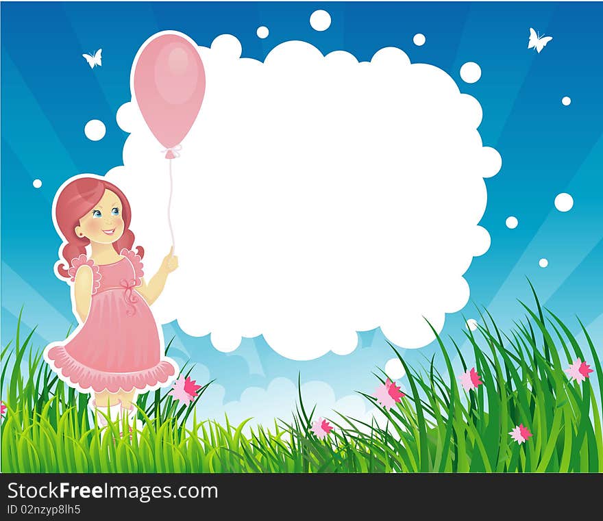 Vector illustration of Summer backgraund with little girl