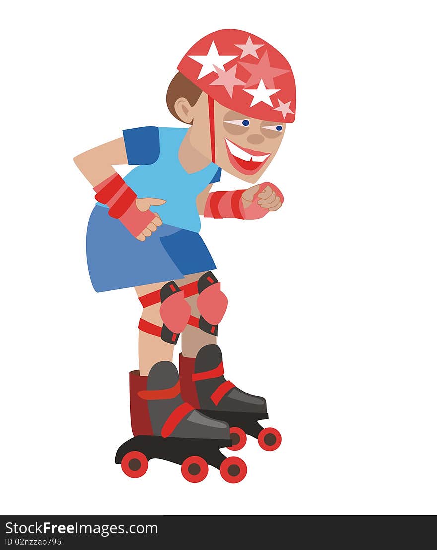 Boy learns to roller skate.Illustration. Boy learns to roller skate.Illustration