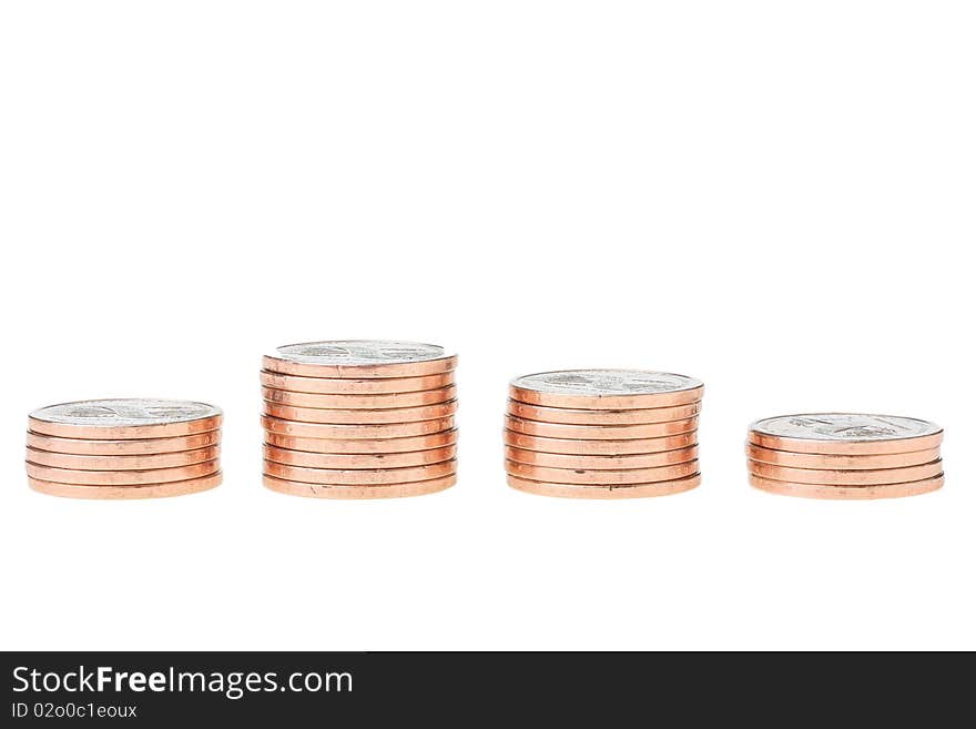 Coins are combined by piles on a white background.