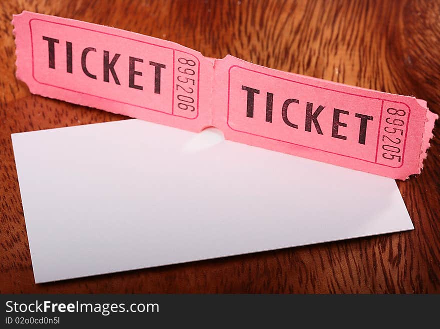 Two tickets for show and place for text placing in size with business card. Two tickets for show and place for text placing in size with business card.