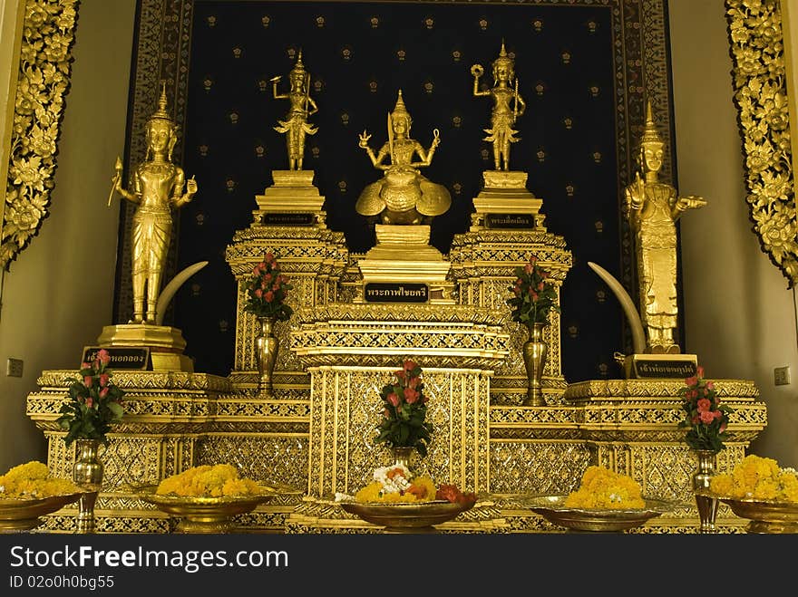 Five buddha in temple at Bangkok Thailand