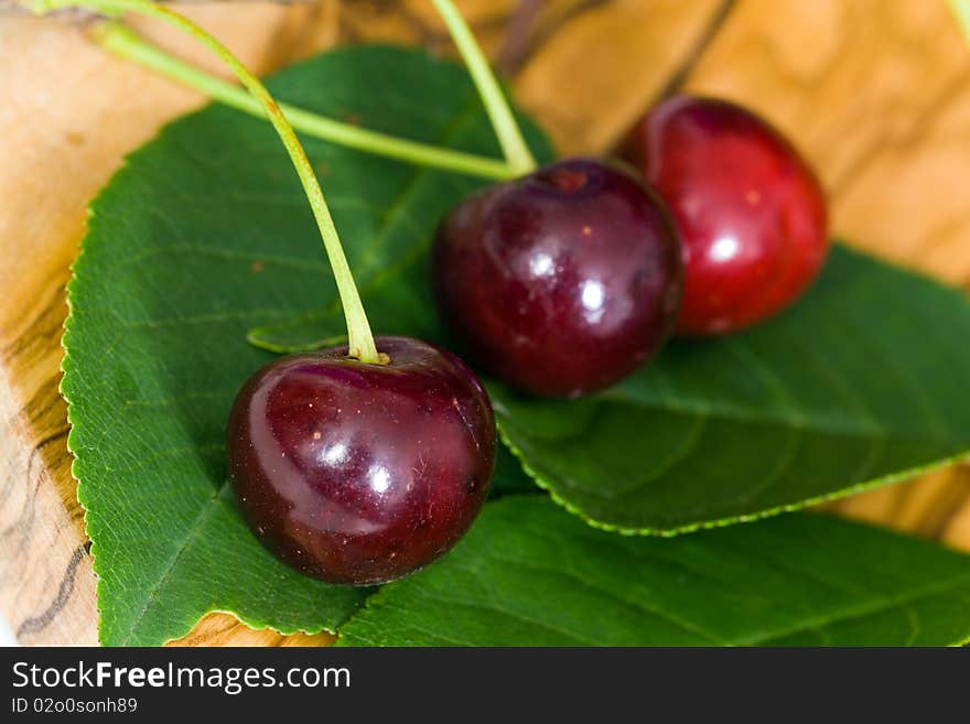 Fresh sour cherries , close up