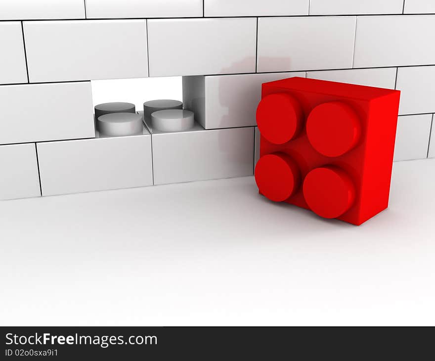 Wall without block isolated on white background. High quality 3d render.