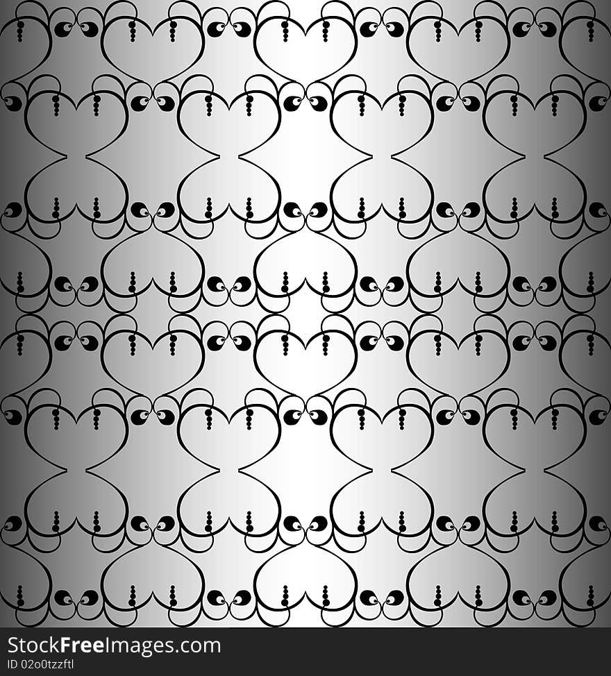 Monochrome seamless hearts-like pattern. Gradient used.