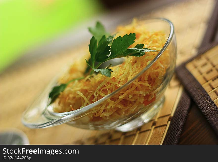 Delicious salade with onion, parsley and cheese.