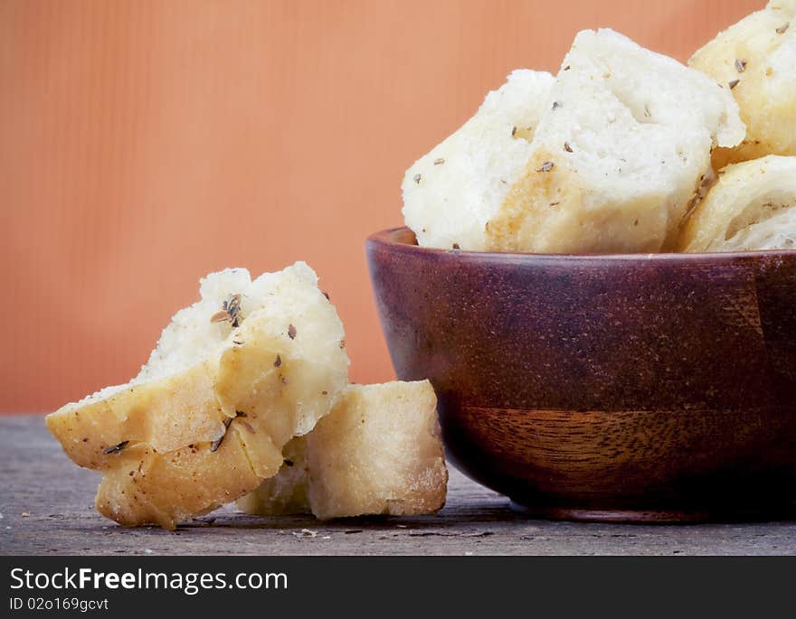 Bowl of croutons