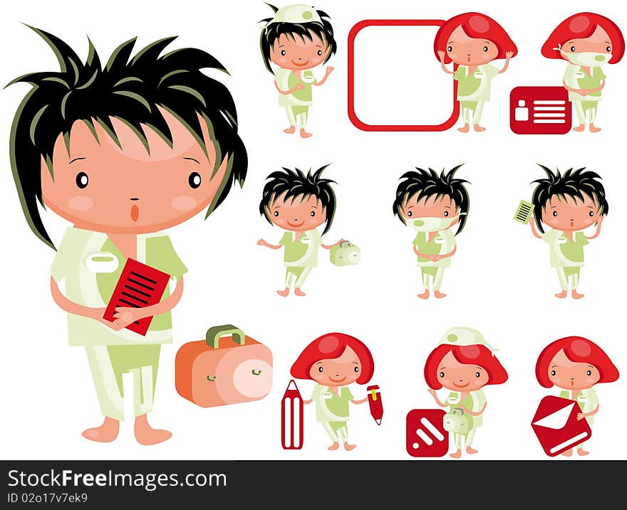 Medical website icons staff buttons vector kids set