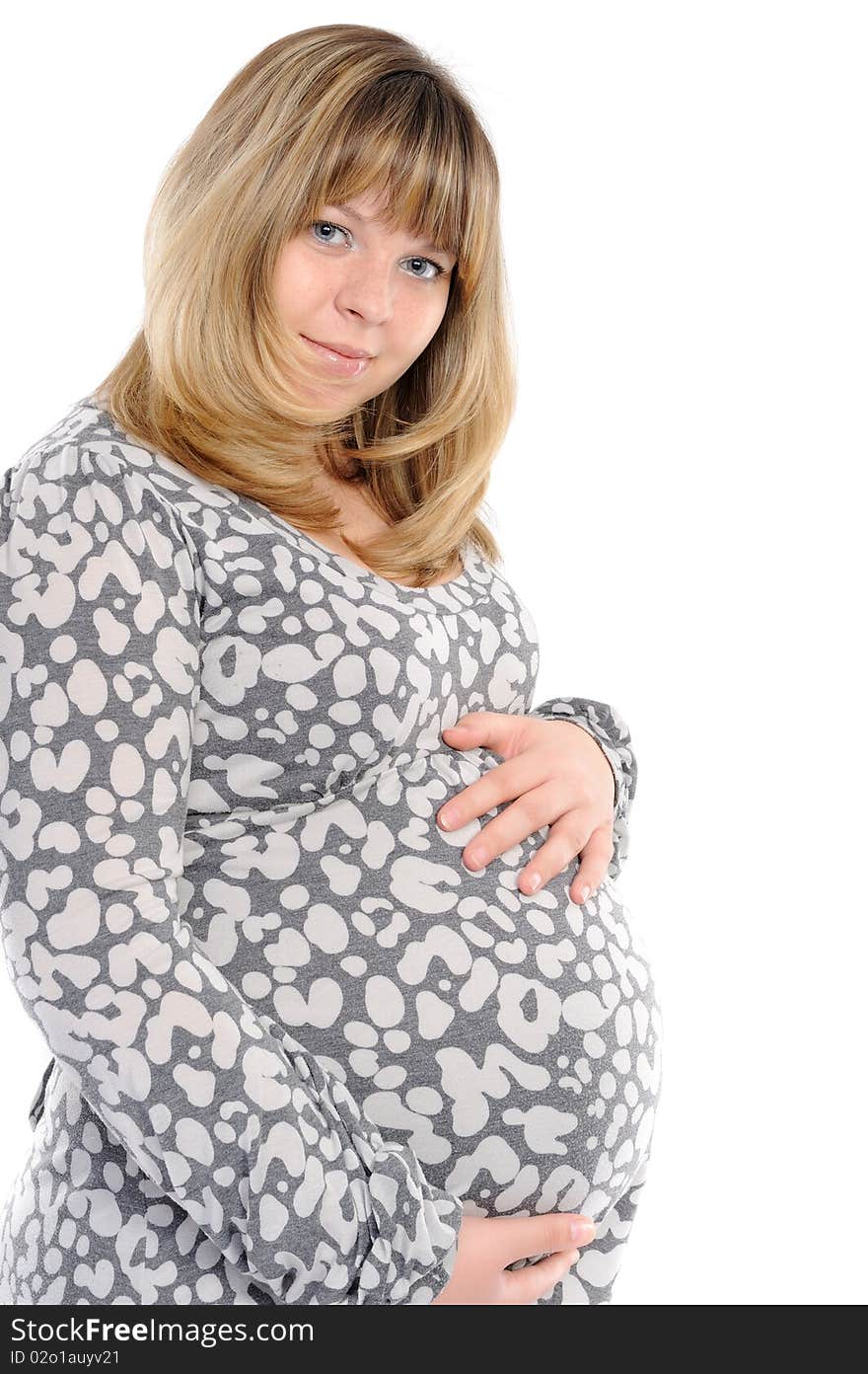 Pregnant woman on a white background