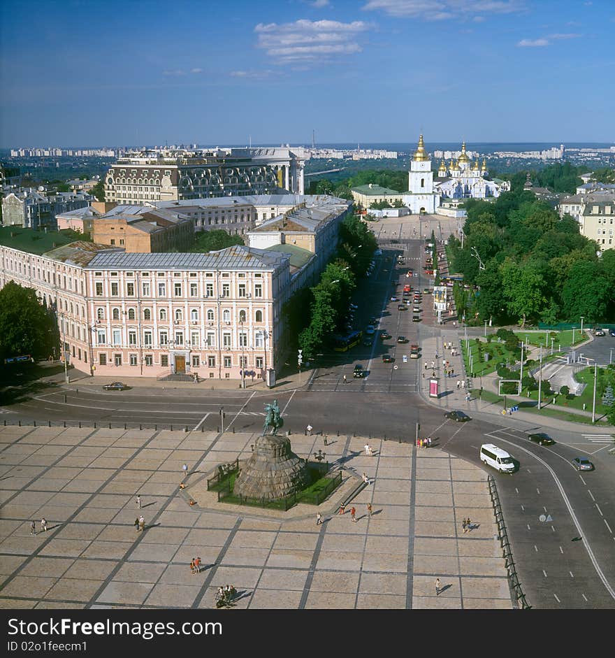 Ukraine. Overview of Kyiv with Khmelnitsky monument and St. Michael's cathedral. Ukraine. Overview of Kyiv with Khmelnitsky monument and St. Michael's cathedral.