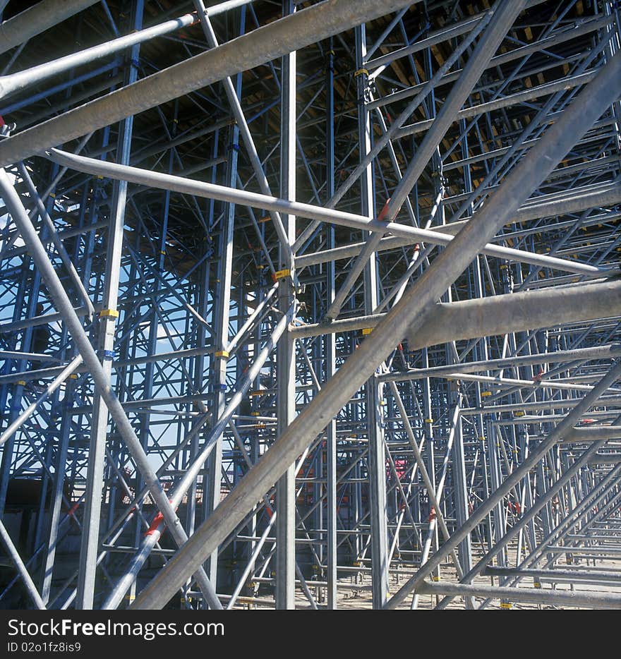 Steel and aluminum construction frame on the construction site. No sharpening has been applied.