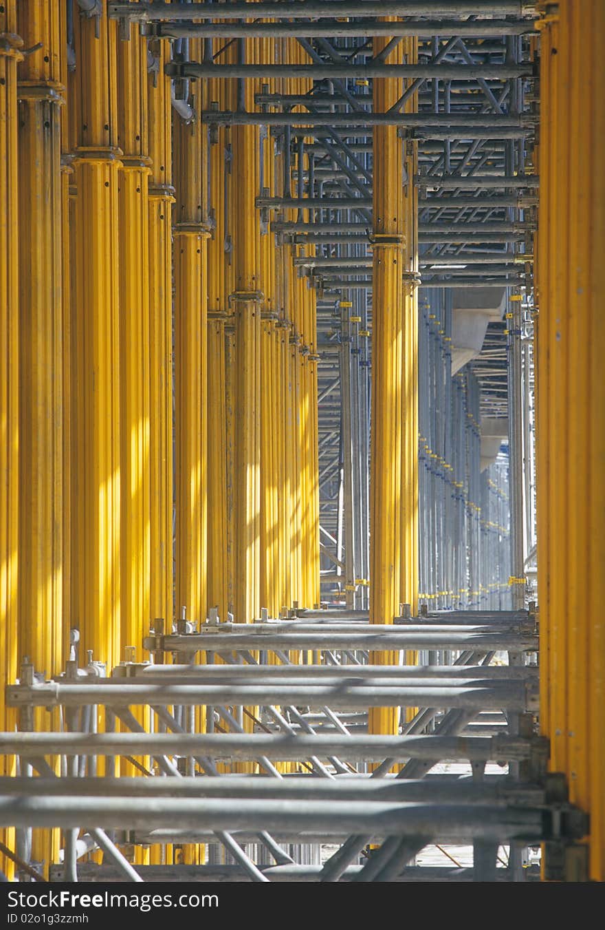 Steel and aluminum construction frame on the construction site. No sharpening has been applied.