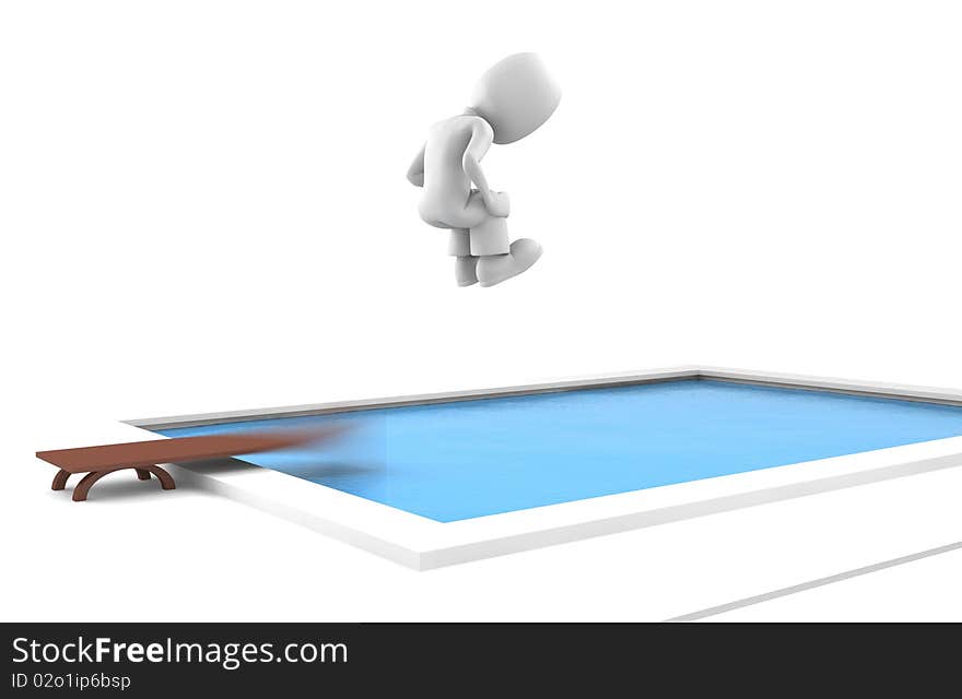 3d man, jumping in a swiming pool