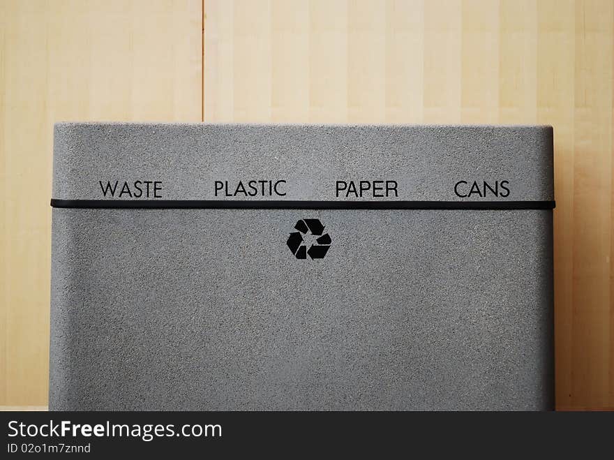 Recycling bin for waste, plastic, paper, and cans