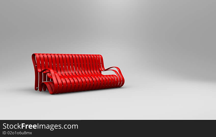 Wide hot seat in isolated space. A bench seat in bright red. Wide hot seat in isolated space. A bench seat in bright red.