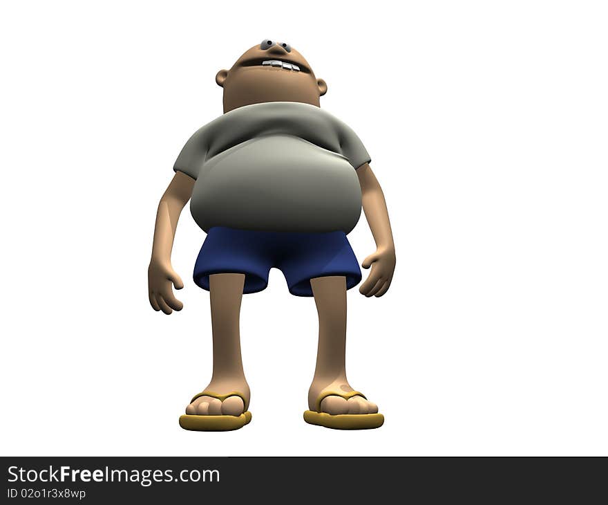 Cartoon Character Man With Belly in white t-shirt, blue shorts and flip-flops. Cartoon Character Man With Belly in white t-shirt, blue shorts and flip-flops.