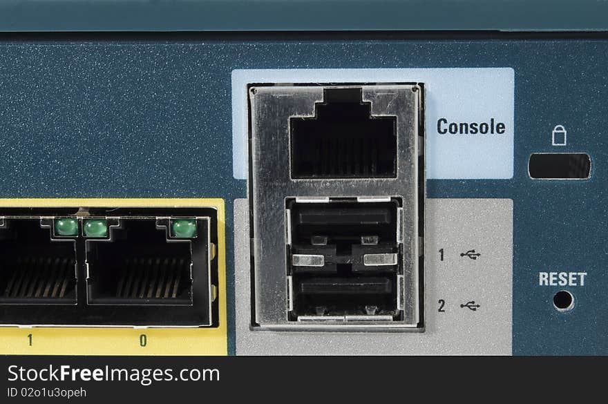 Port console of a ehternet firewall with USB port. Port console of a ehternet firewall with USB port