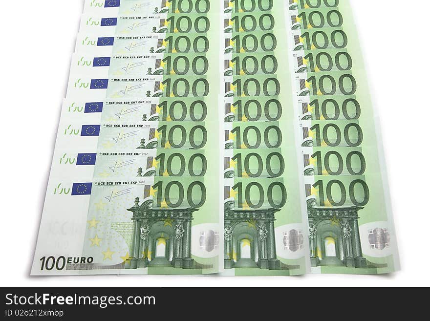 Rows of 100 euro bank notes