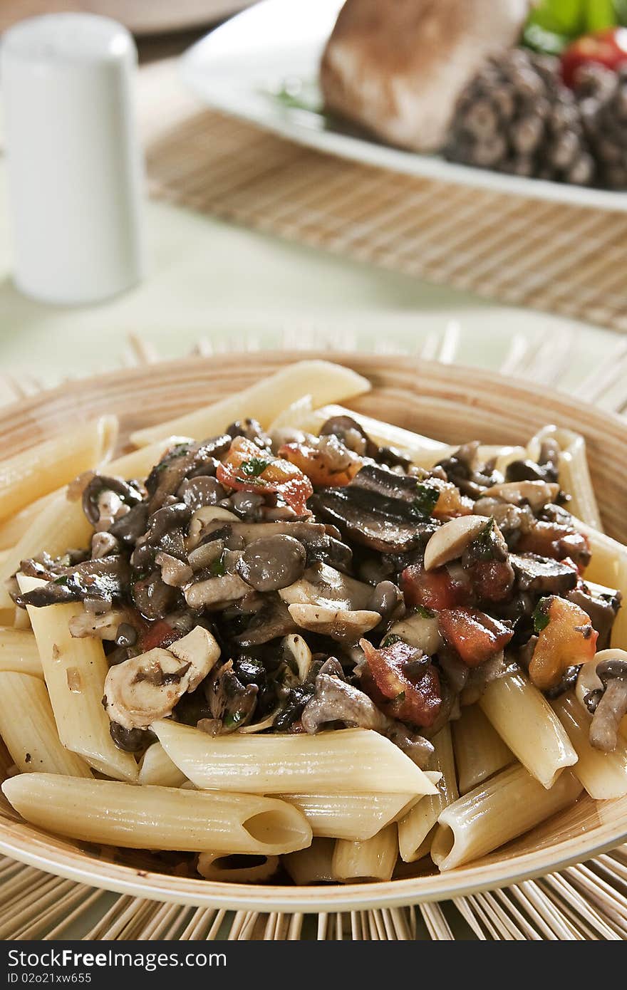 Penne with mushroom sauce.