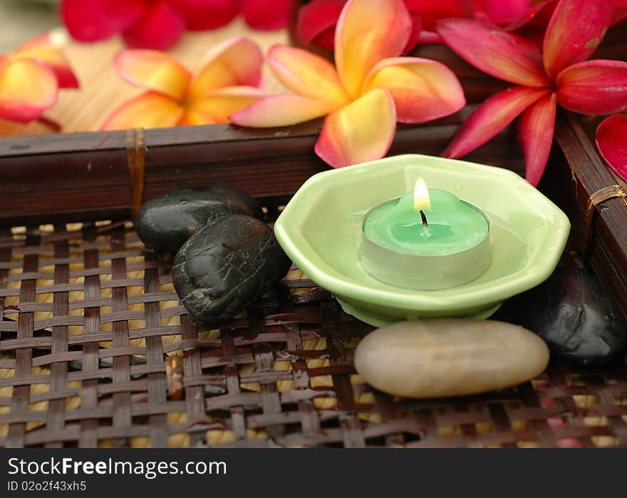 Aromatic candle and other spa accessories. Aromatic candle and other spa accessories