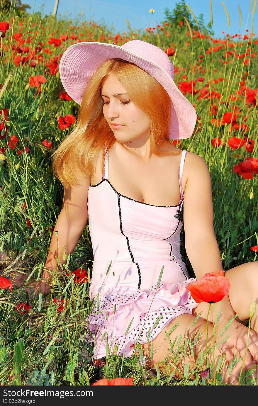 A beautiful girl in the flowers