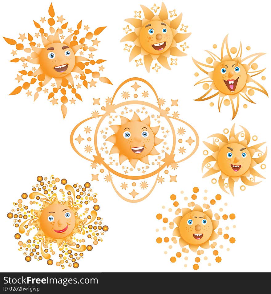 Seven positive sun. Vector illustration.