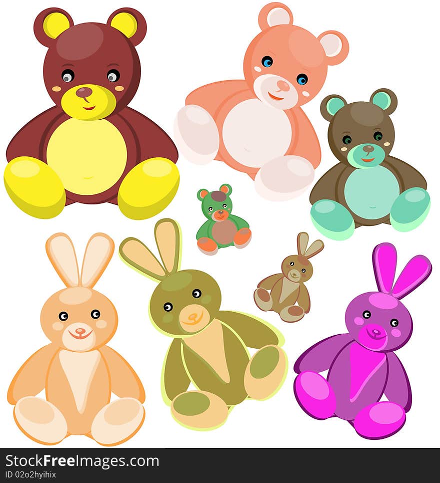 Multi-coloured soft toys. Vector illustration.