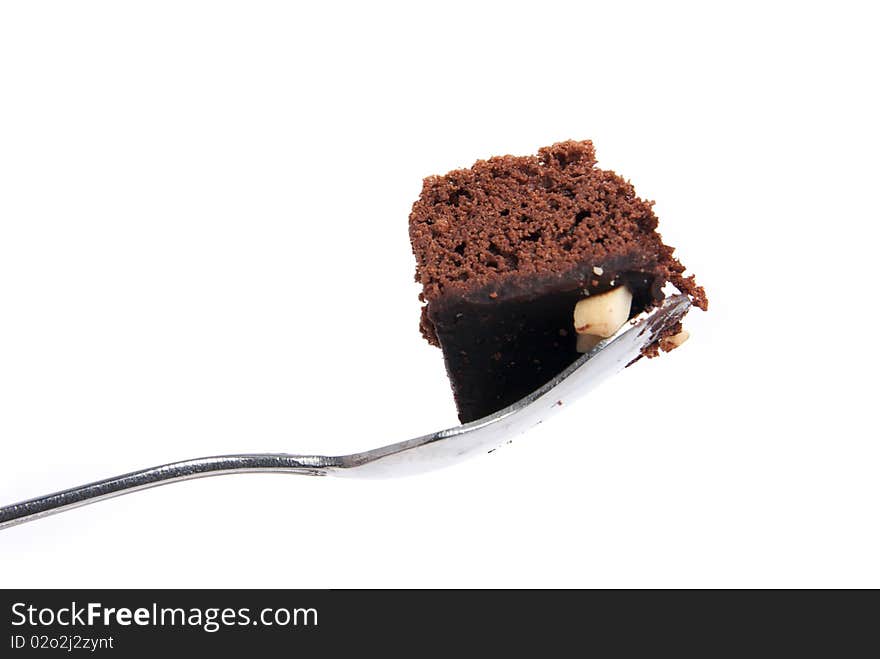 Brownie square on spoon