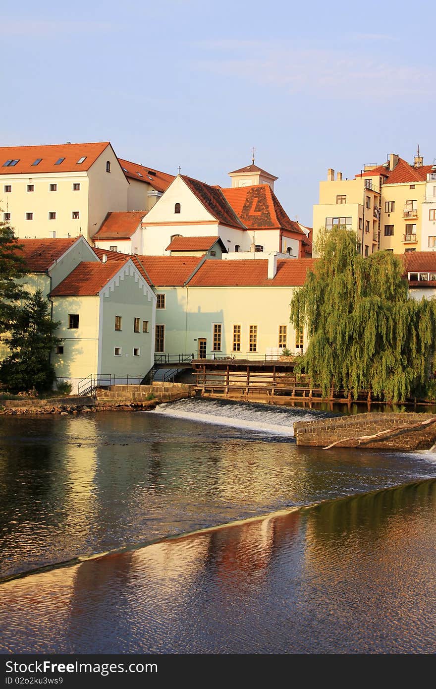 The colorful medieval town Pisek in Czech Republic above the river Otava