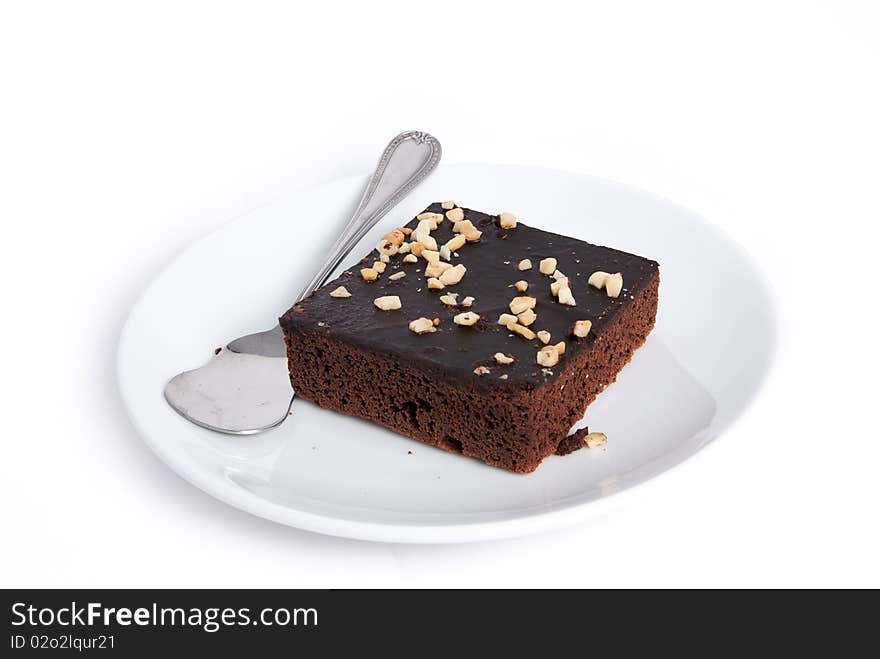 Brownie squares on a isolated white background. Brownie squares on a isolated white background