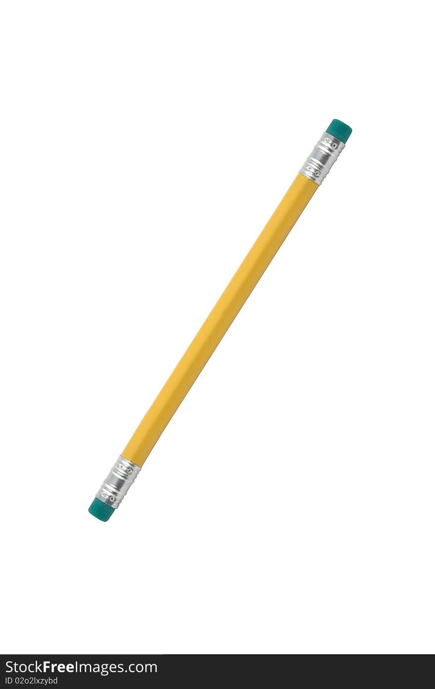 Pencil with two erasers, yellow body and green erasers.