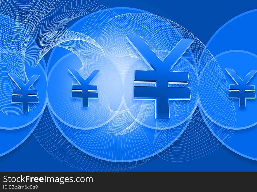 Digital illustration of yen currency in color background