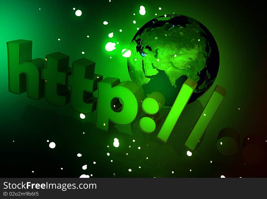 Digital illustration of  world and http  in color background